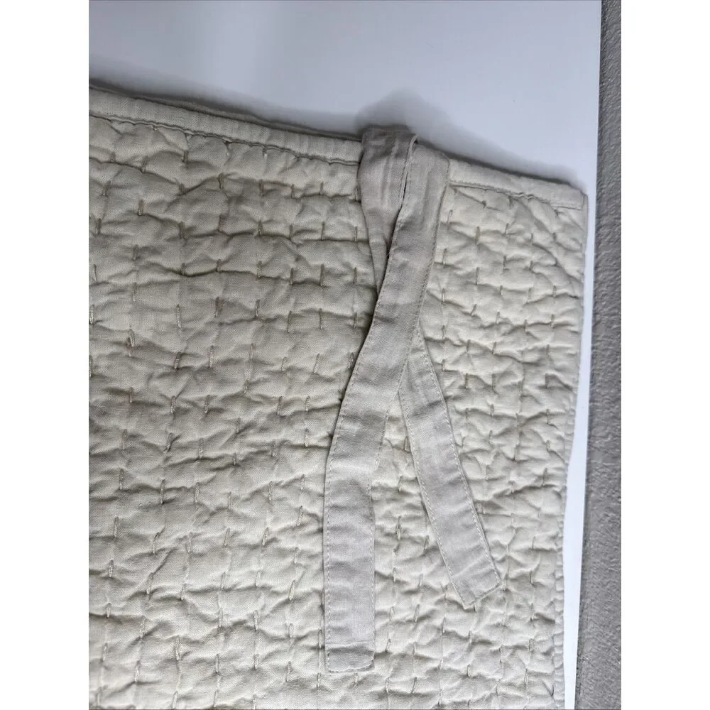 Pottery Barn Natural Beige Pick Stitch Standard Pillow Sham Linen Cotton Blend